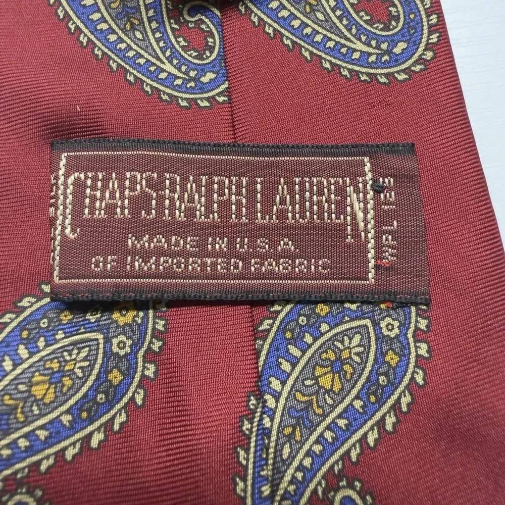 2 Silk Ties Vintage Ralph Lauren Chaps Polo Blue Geometric Red Paisley Handmade